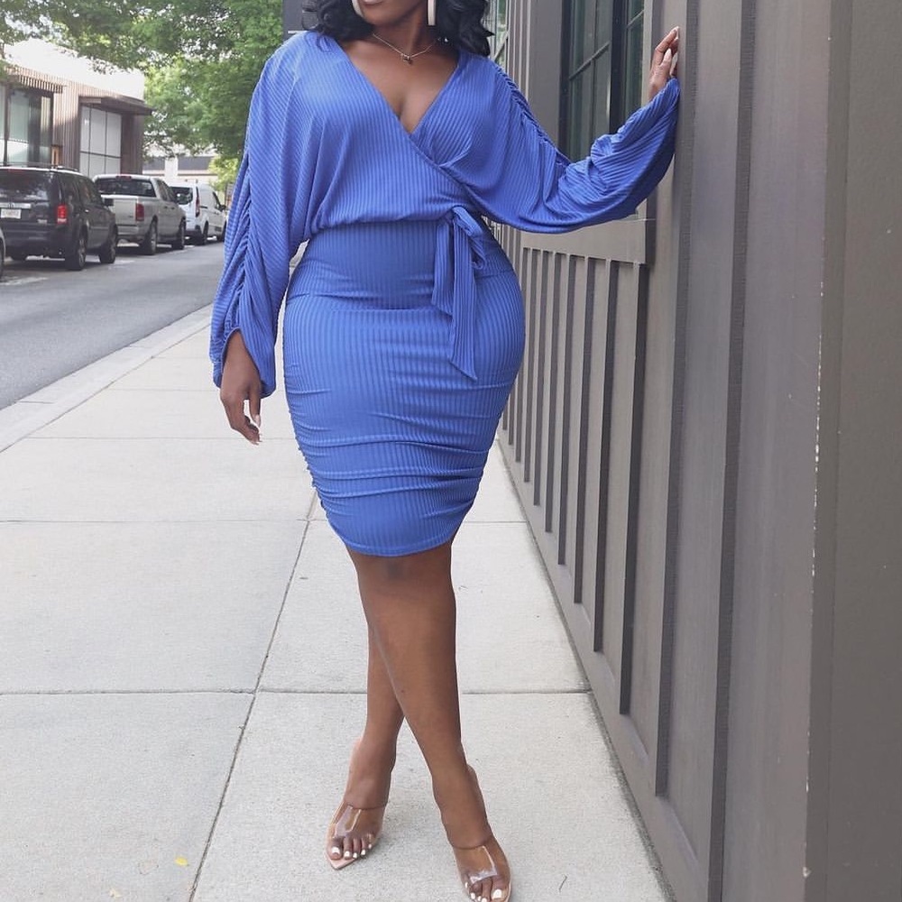 Gibiu | Ribbed Drapey Tie-Waist Dress